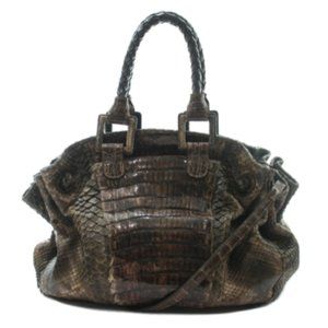 CARLOS FALCHI CAIMAN CROCODILE & PYTHON OVERSIZED SHOULDER BAG